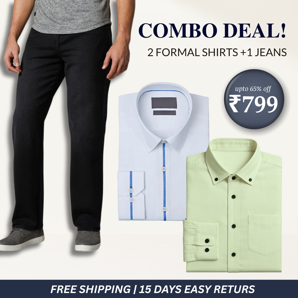 2 Men’s Formal Shirts + 1 Jeans | Combo Deals, Smart Choices | CD-10