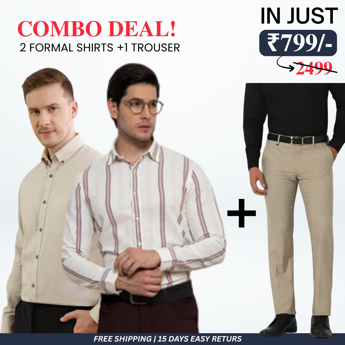 2 Formal Shirts and 1 Trouser | Combo Deal for Men | FT-10