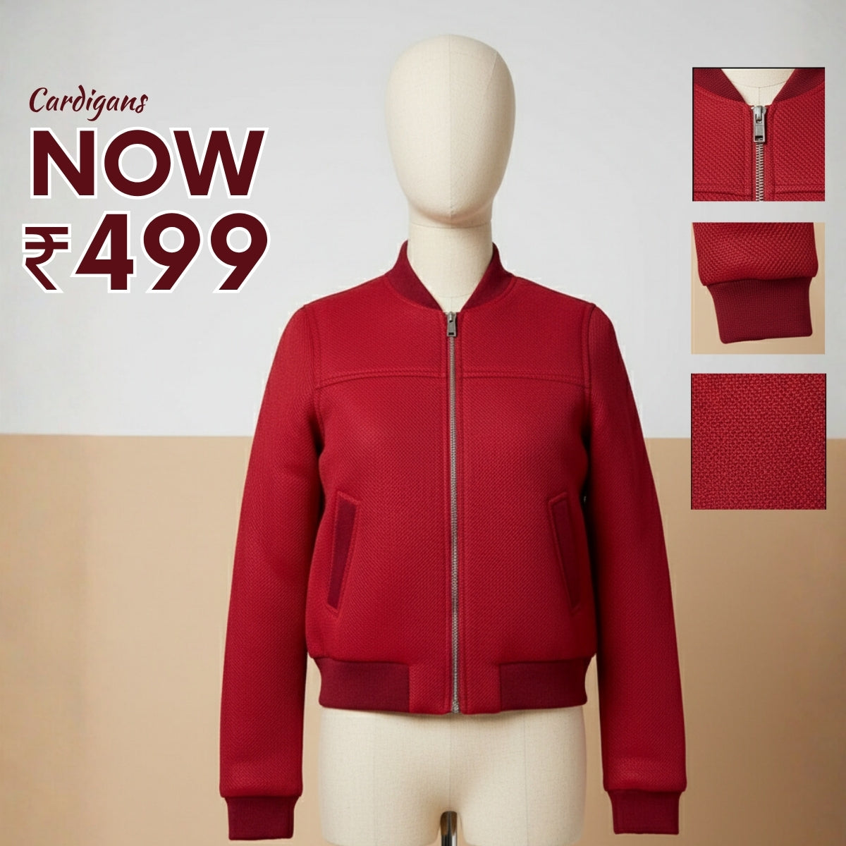 Luxe Zipper Jackets Collection | Cherry-Red |  ZJ-04
