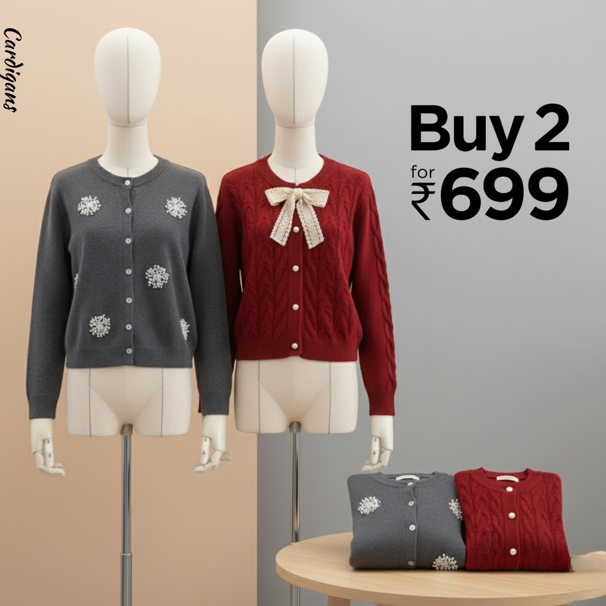 Pack of 2 Women's Cozy Winter Cardigans – Soft, Stylish & Warm | CR-01