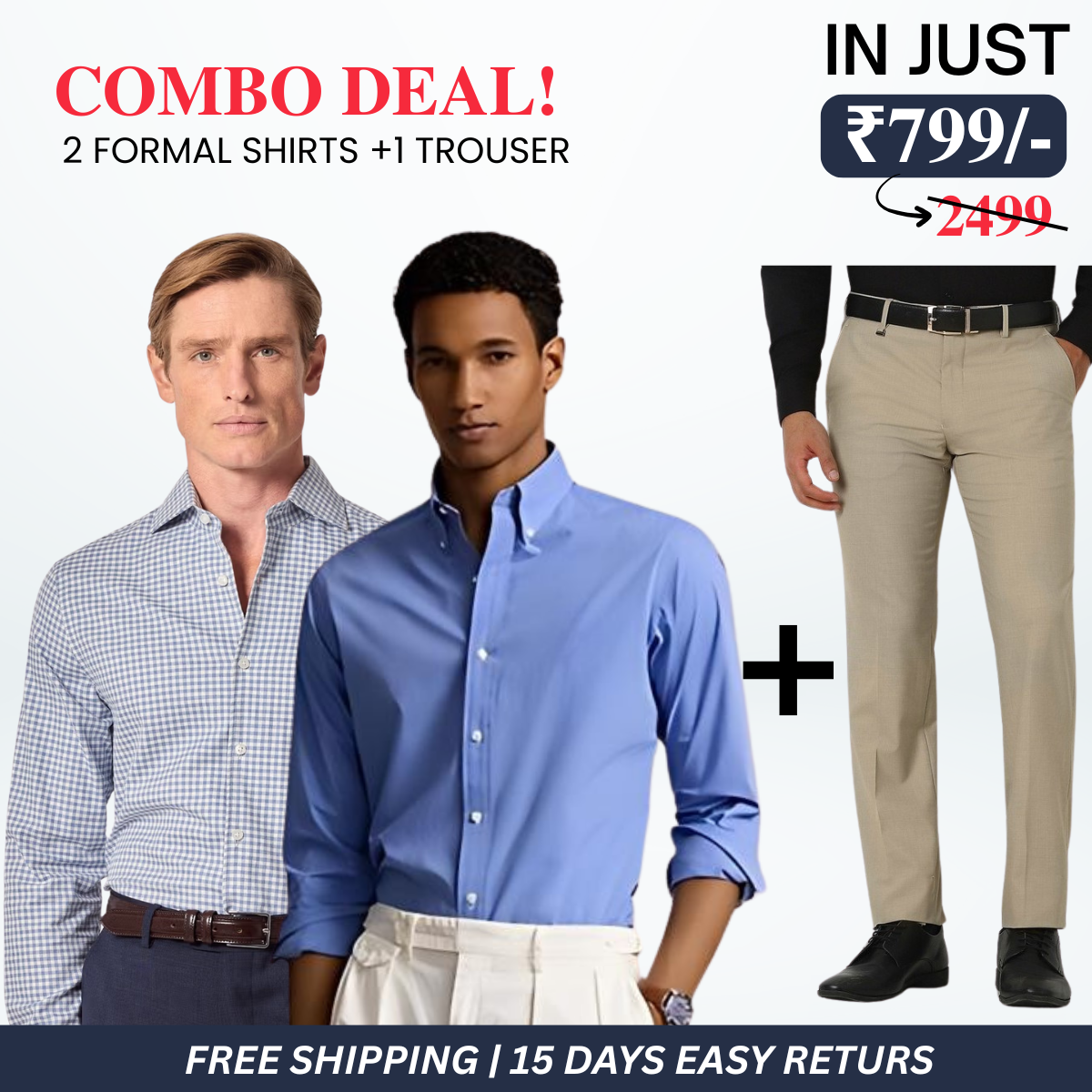 2 Formal Shirts and 1 Trouser | Combo Deal for Men | FT-01