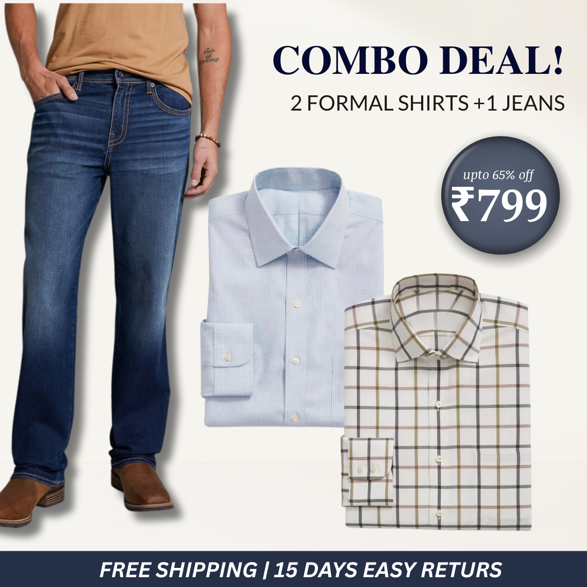 2 Men’s Formal Shirts + 1 Jeans | Combo Deals, Smart Choices | CD-01