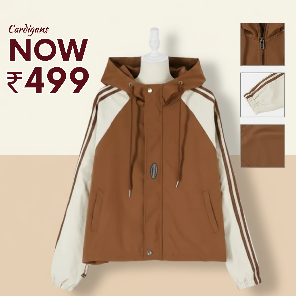 Luxe Zipper Jackets Collection | White-Brown |  ZJ-07