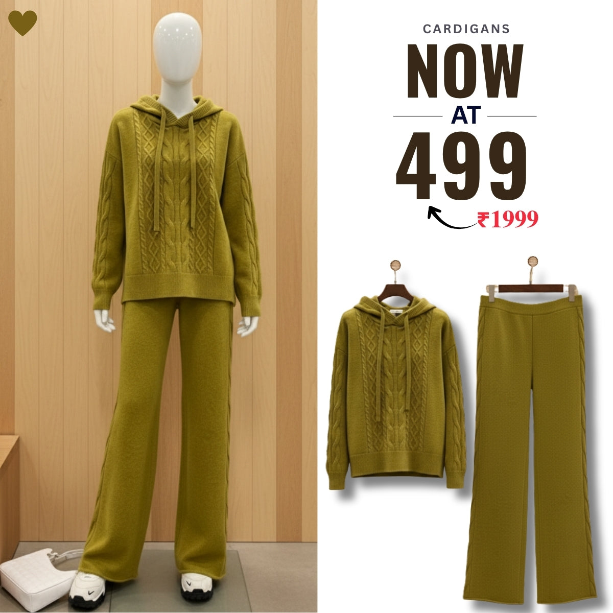 Winter Co-ord Sets for Women : Cozy Chic |Olive Green | WCS-09