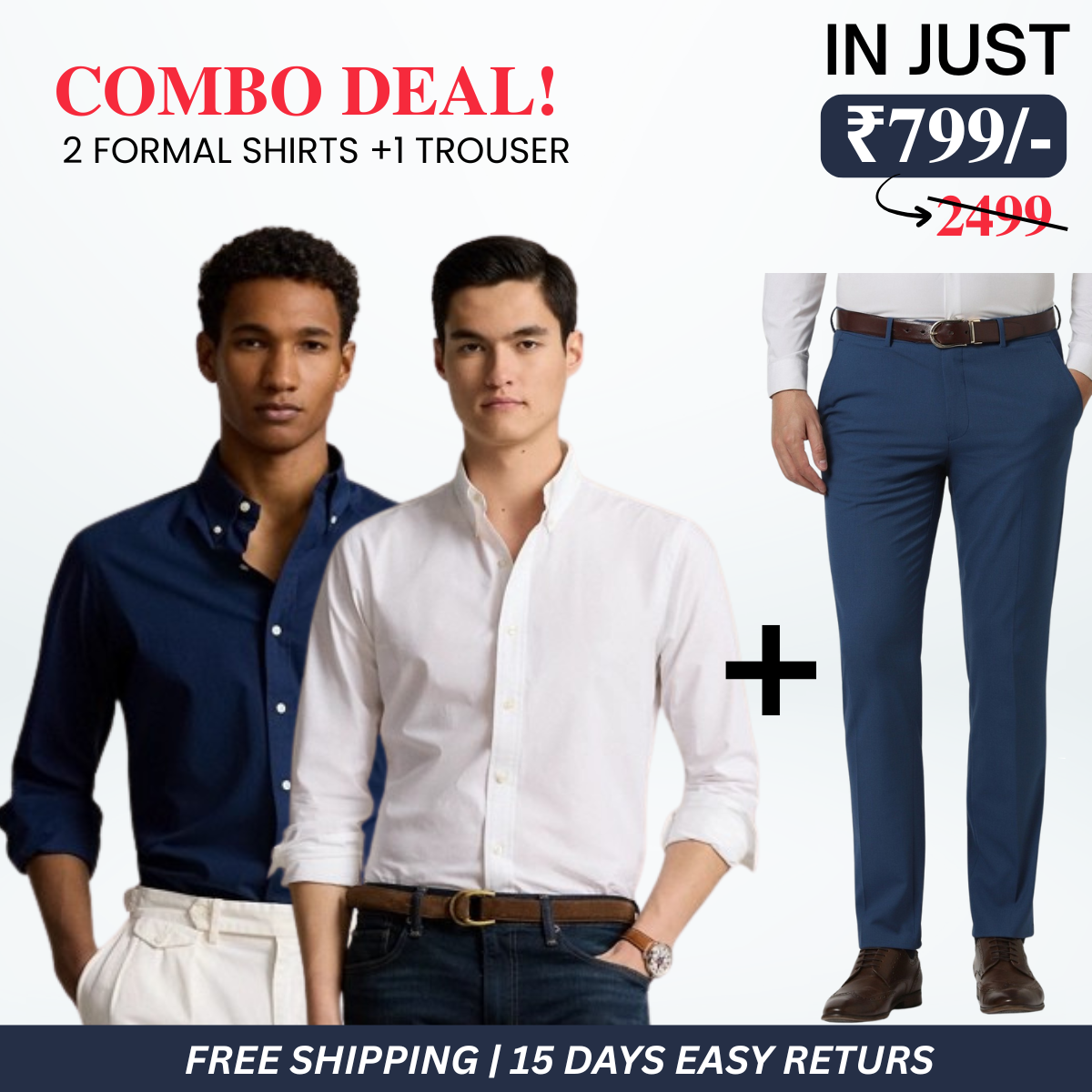 2 Formal Shirts and 1 Trouser | Combo Deal for Men | FT-02