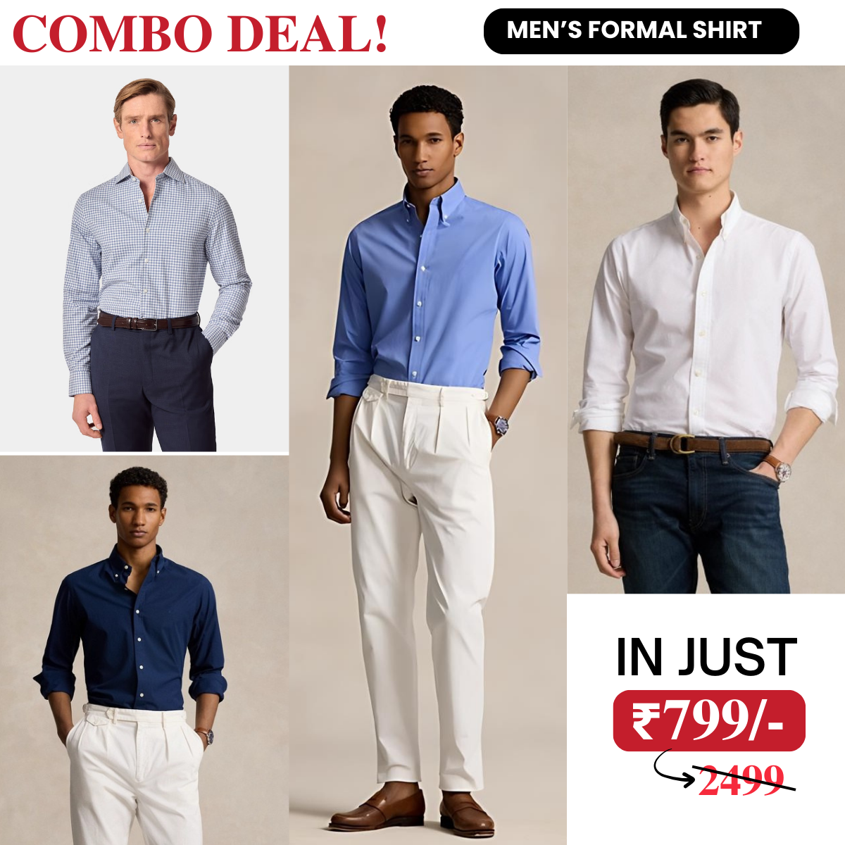 4 Men’s Formal Shirts for Everyday Workwear | Comfortable & Soft | FC-02