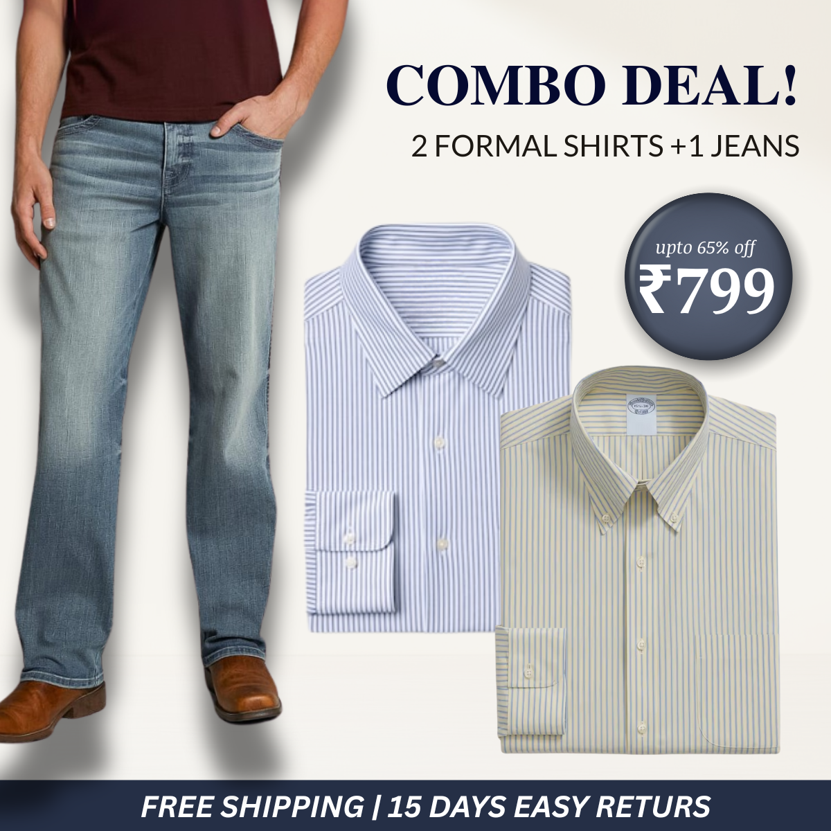 2 Men’s Formal Shirts + 1 Jeans | Combo Deals, Smart Choices | CD-02