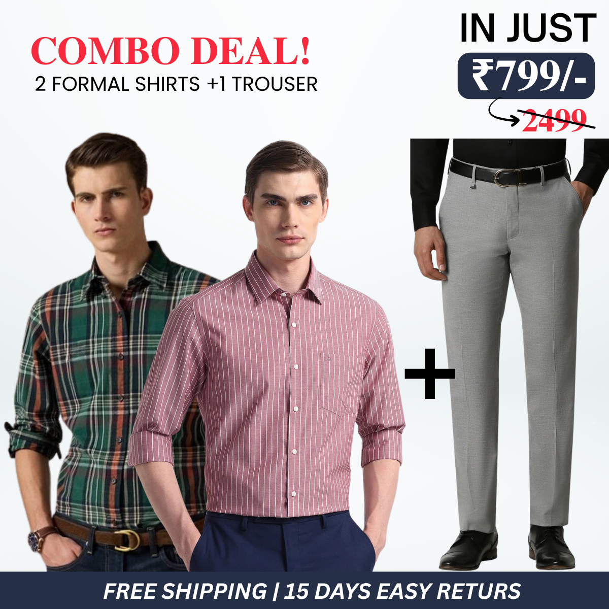 2 Formal Shirts and 1 Trouser | Combo Deal for Men | FT-03