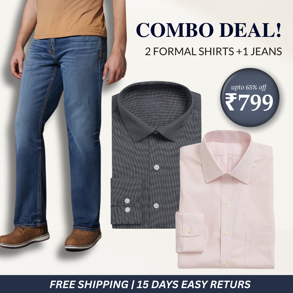 2 Men’s Formal Shirts + 1 Jeans | Combo Deals, Smart Choices | CD-03