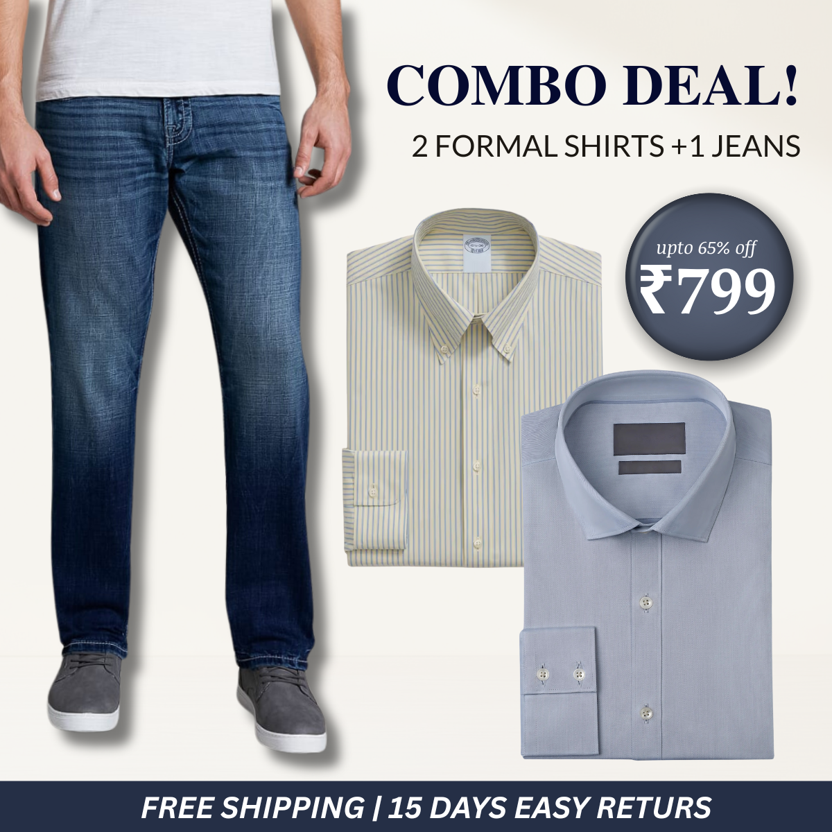 2 Men’s Formal Shirts + 1 Jeans | Combo Deals, Smart Choices | CD-04