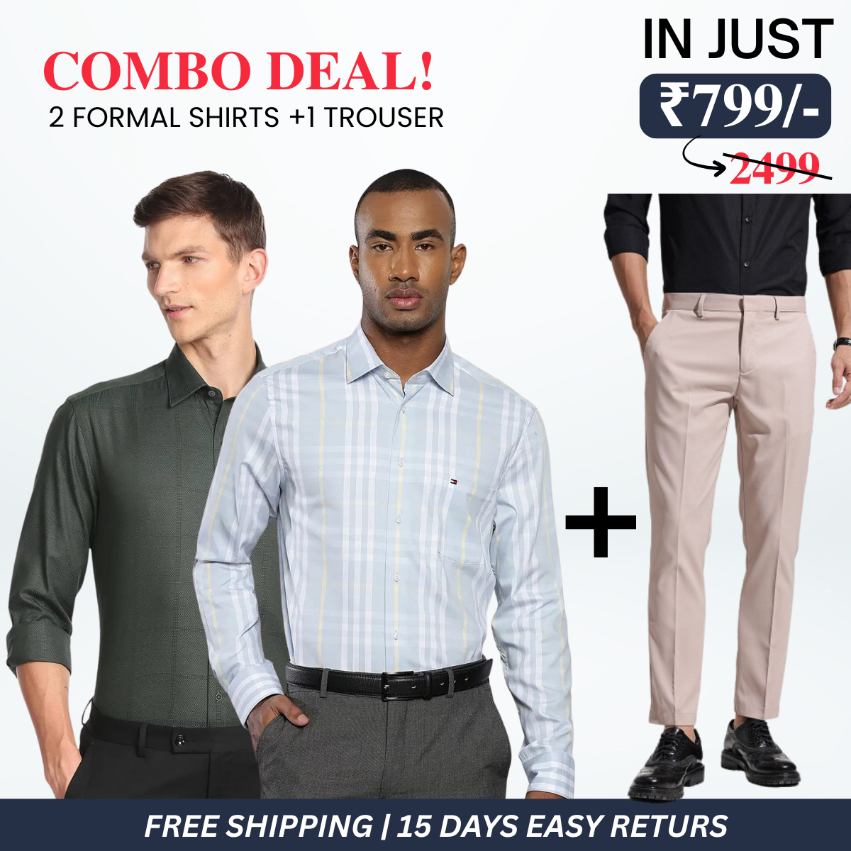 2 Formal Shirts and 1 Trouser | Combo Deal for Men | FT-04