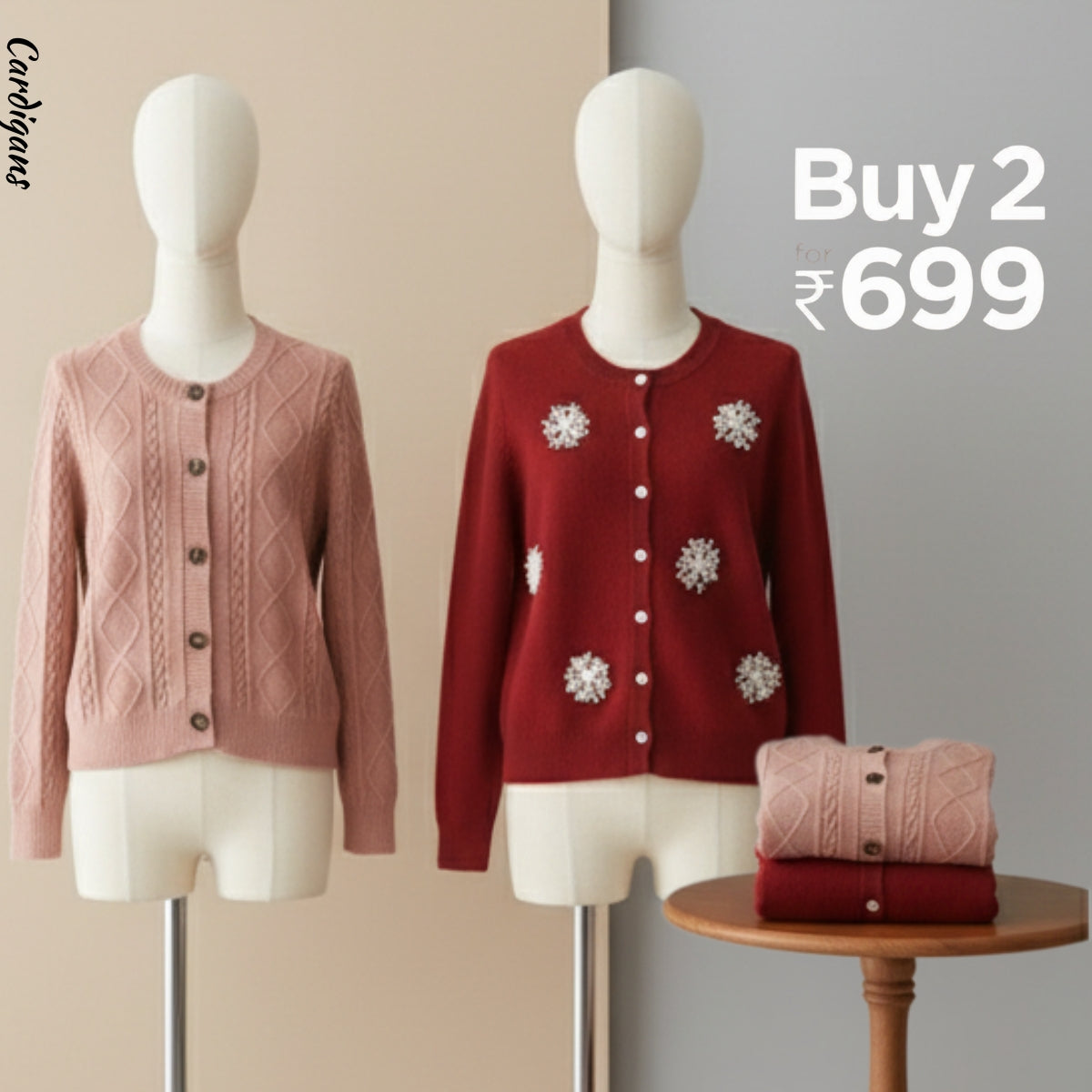 Pack of 2 Women's Cozy Winter Cardigans – Soft, Stylish & Warm | CR-04