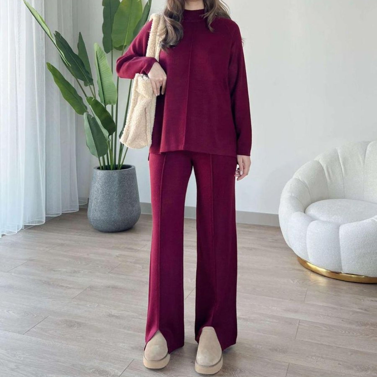Winter Co-ord Sets for Women : Cozy Chic | Wine | WCS-18