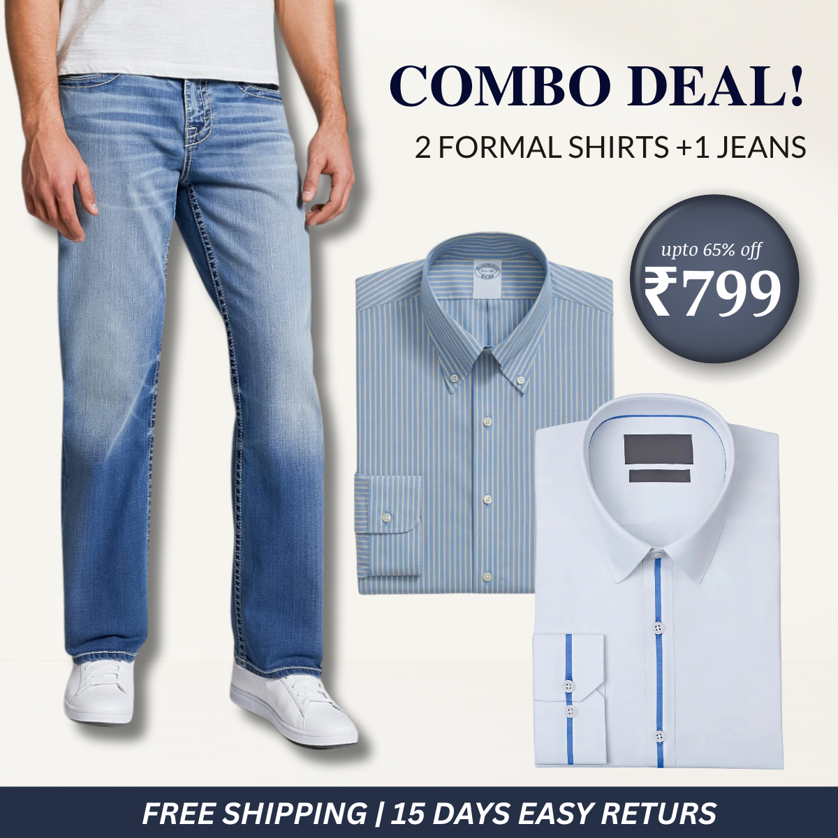 2 Men’s Formal Shirts + 1 Jeans | Combo Deals, Smart Choices | CD-05