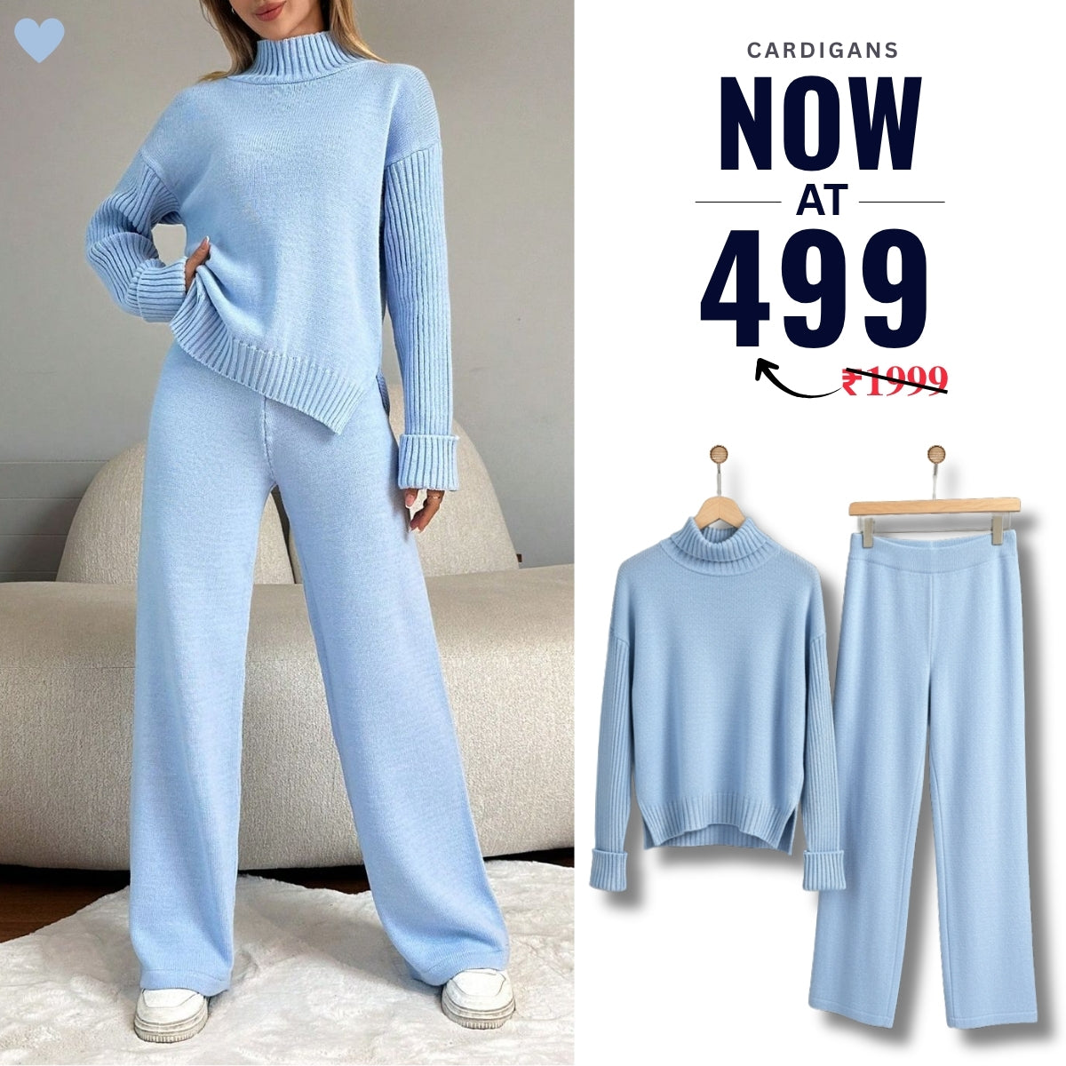 Winter Co-ord Sets for Women : Cozy Chic |Sky-Blue | WCS-02