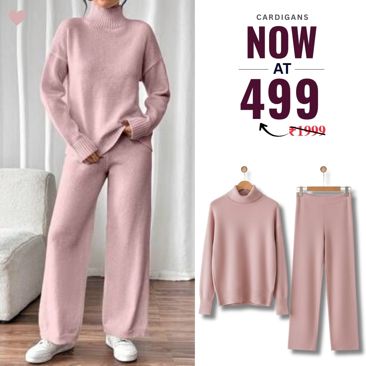 Winter Co-ord Sets for Women : Cozy Chic | Pink | WCS-20