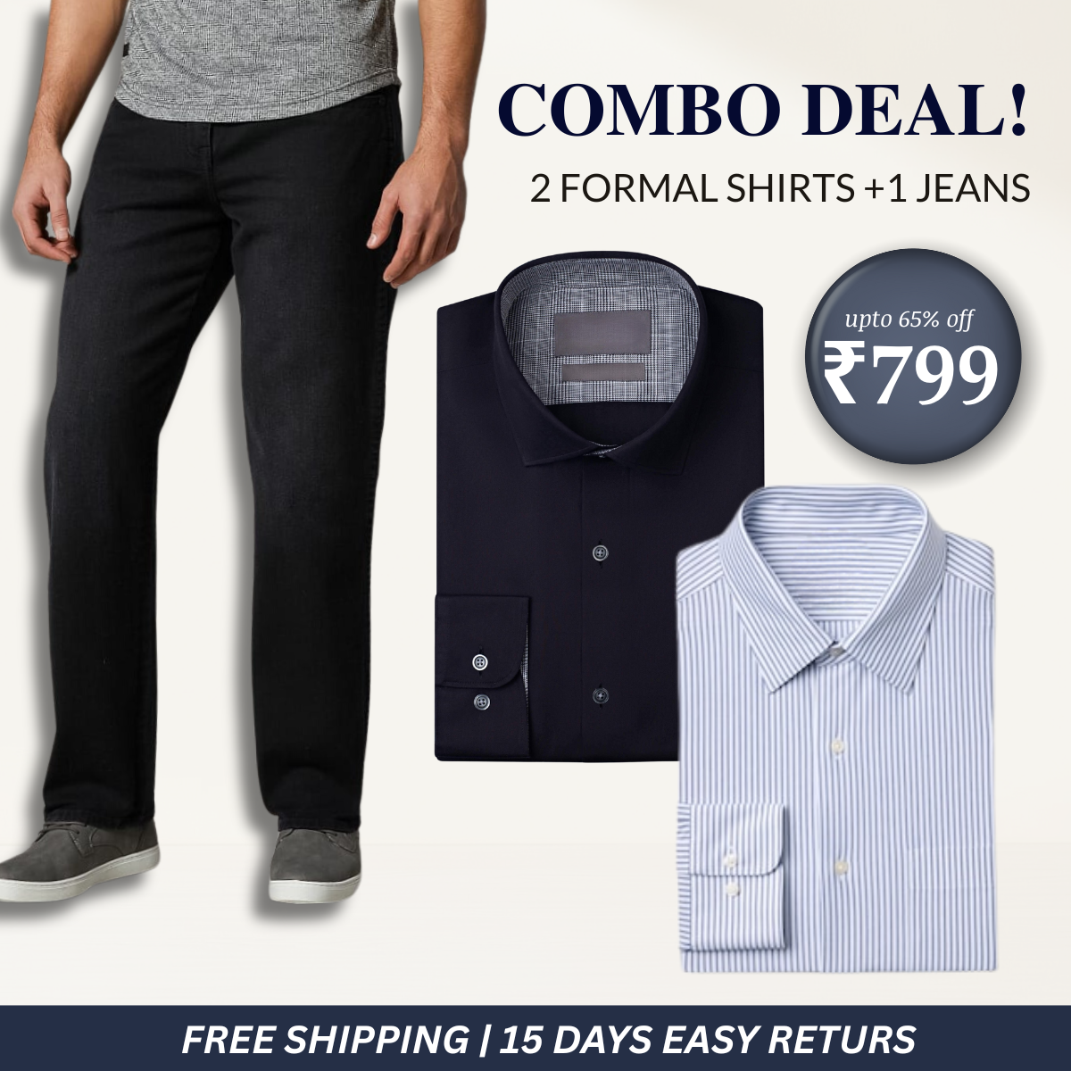 2 Men’s Formal Shirts + 1 Jeans | Combo Deals, Smart Choices | CD-06