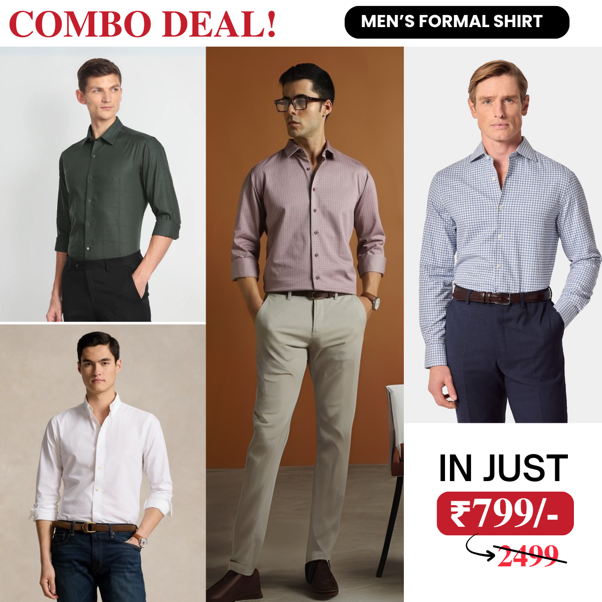 4 Men’s Formal Shirts for Everyday Workwear | Comfortable & Soft | FC-07