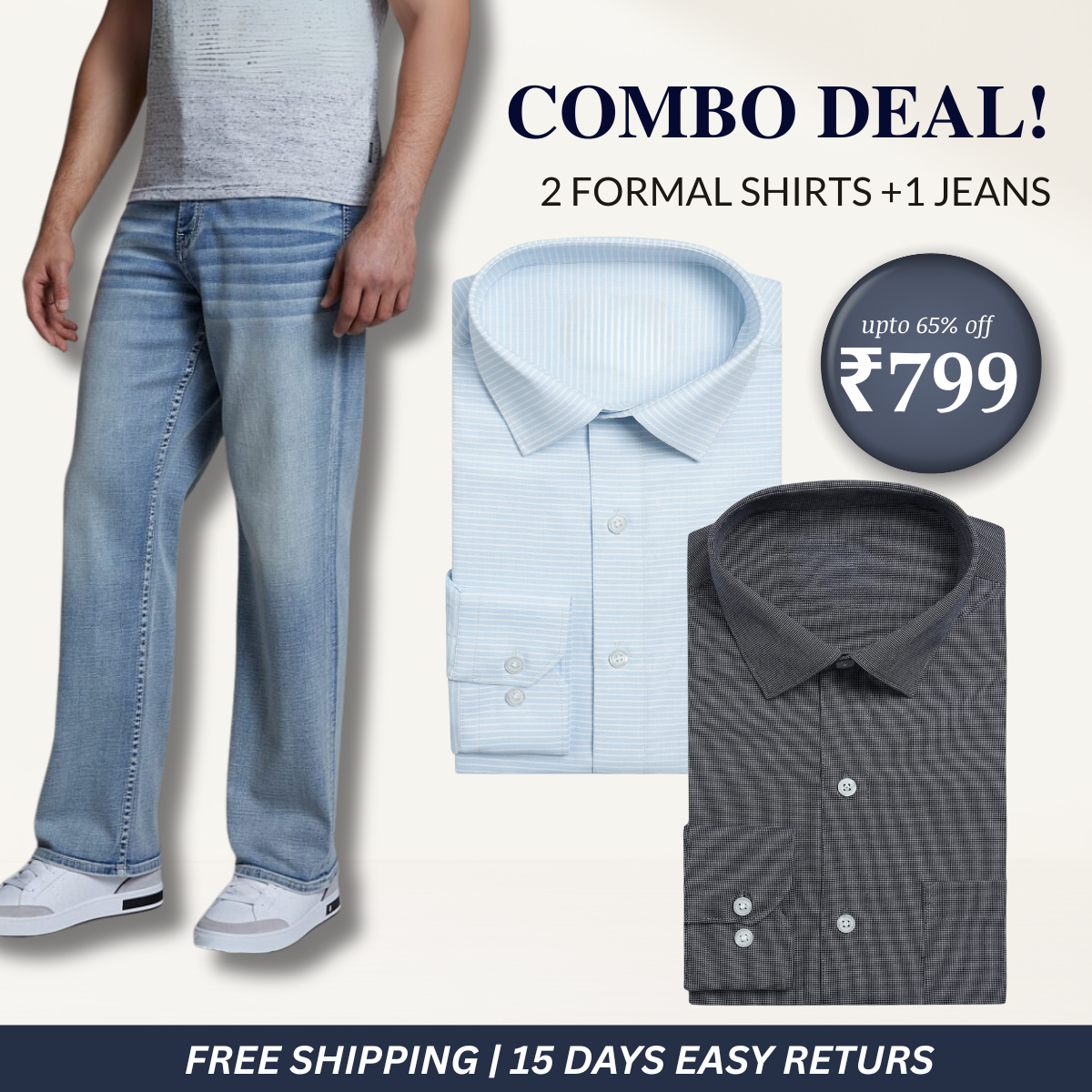 2 Men’s Formal Shirts + 1 Jeans | Combo Deals, Smart Choices | CD-07