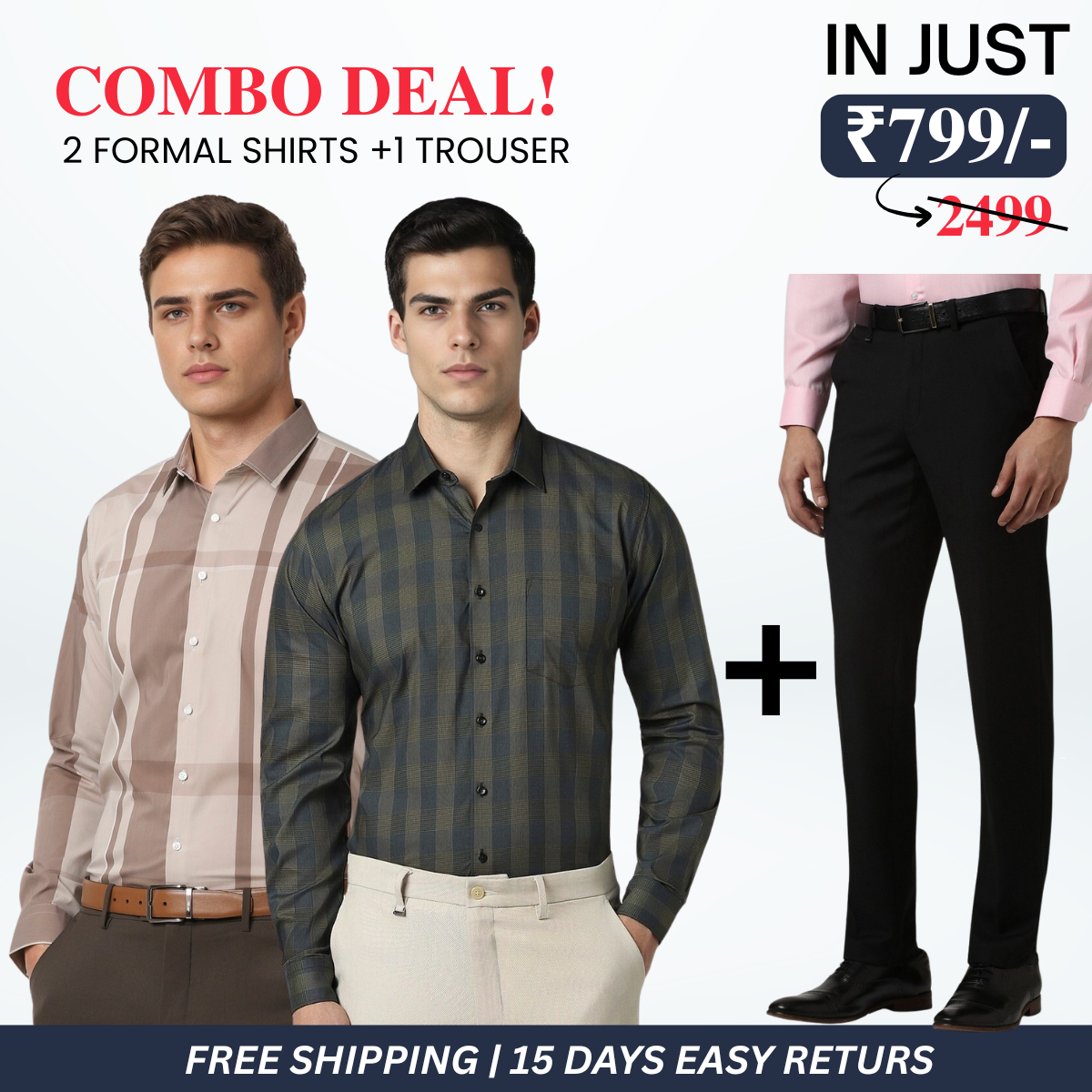 2 Formal Shirts and 1 Trouser | Combo Deal for Men | FT-07