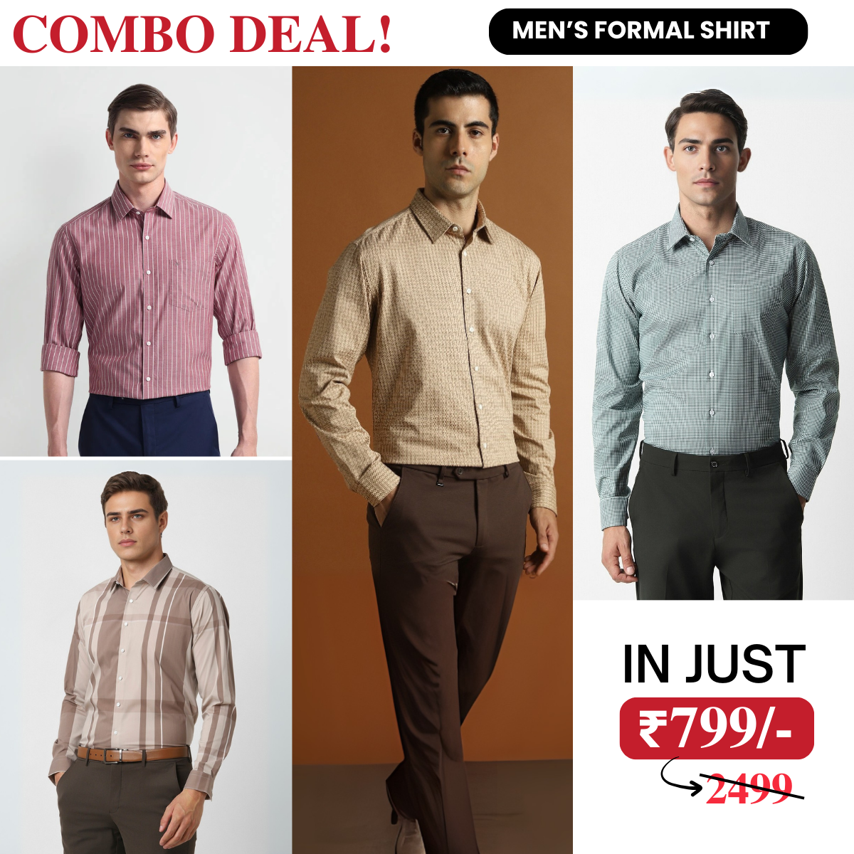 4 Men’s Formal Shirts for Everyday Workwear | Comfortable & Soft | FC-08