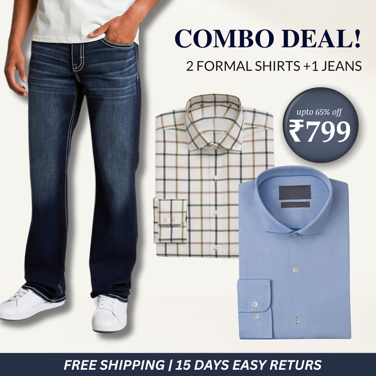 2 Men’s Formal Shirts + 1 Jeans | Combo Deals, Smart Choices | CD-08