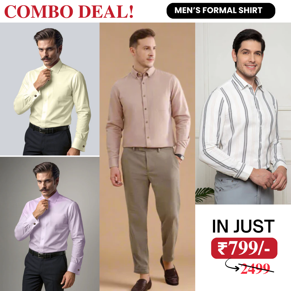 4 Men’s Formal Shirts for Everyday Workwear | Comfortable & Soft | FC-09