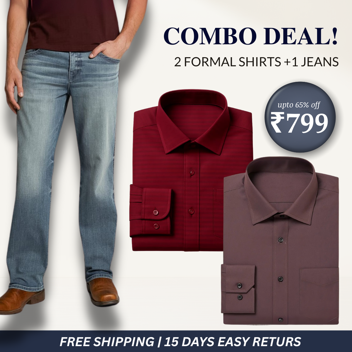 2 Men’s Formal Shirts + 1 Jeans | Combo Deals, Smart Choices | CD-09