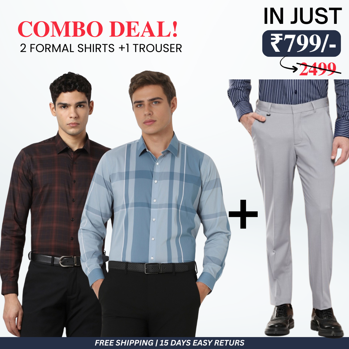 2 Formal Shirts and 1 Trouser | Combo Deal for Men | FT-09